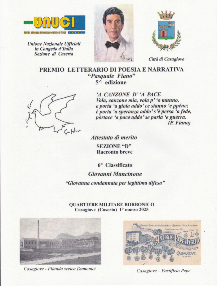 Attestato Premio Letterario di Poesia e Narrativa "PASQUALE FIANO"